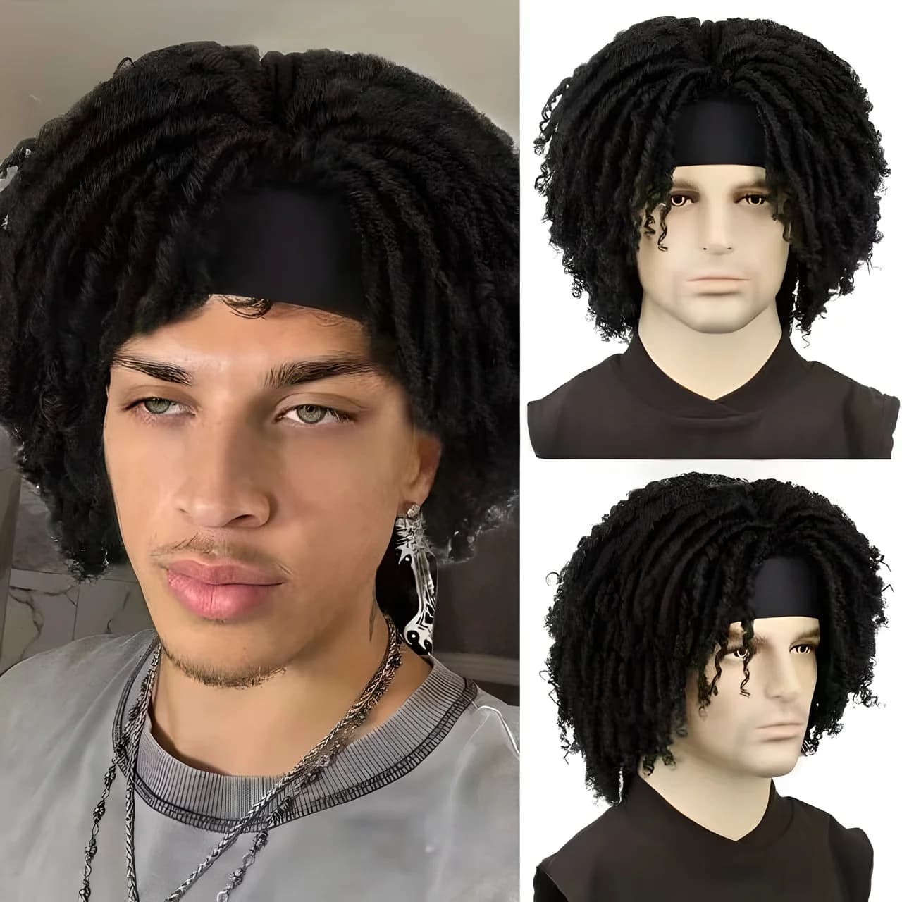 Fibra africana Gancio Ago Cilindro per capelli Ricci Hollow Seta di ghiaccio Dreadlocks sporchi Indossare e Go Parrucca con fascia Faux Locs Parrucche twist all'uncinetto