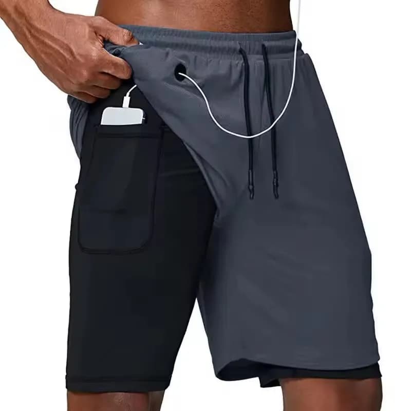 Pantaloncini Casual da Uomo Estivi, Abbigliamento Sportivo a Doppio Strato, Shorts da Palestra e Fitness, Tuta Sportiva Nera alla Moda