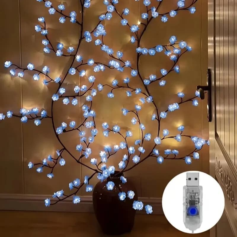 1PC 96LED Luci notturne con decorazione ramo di fiori di ciliegio, 8 modalità Stringhe luminose per atmosfera da parete ideali alimentate tramite USB