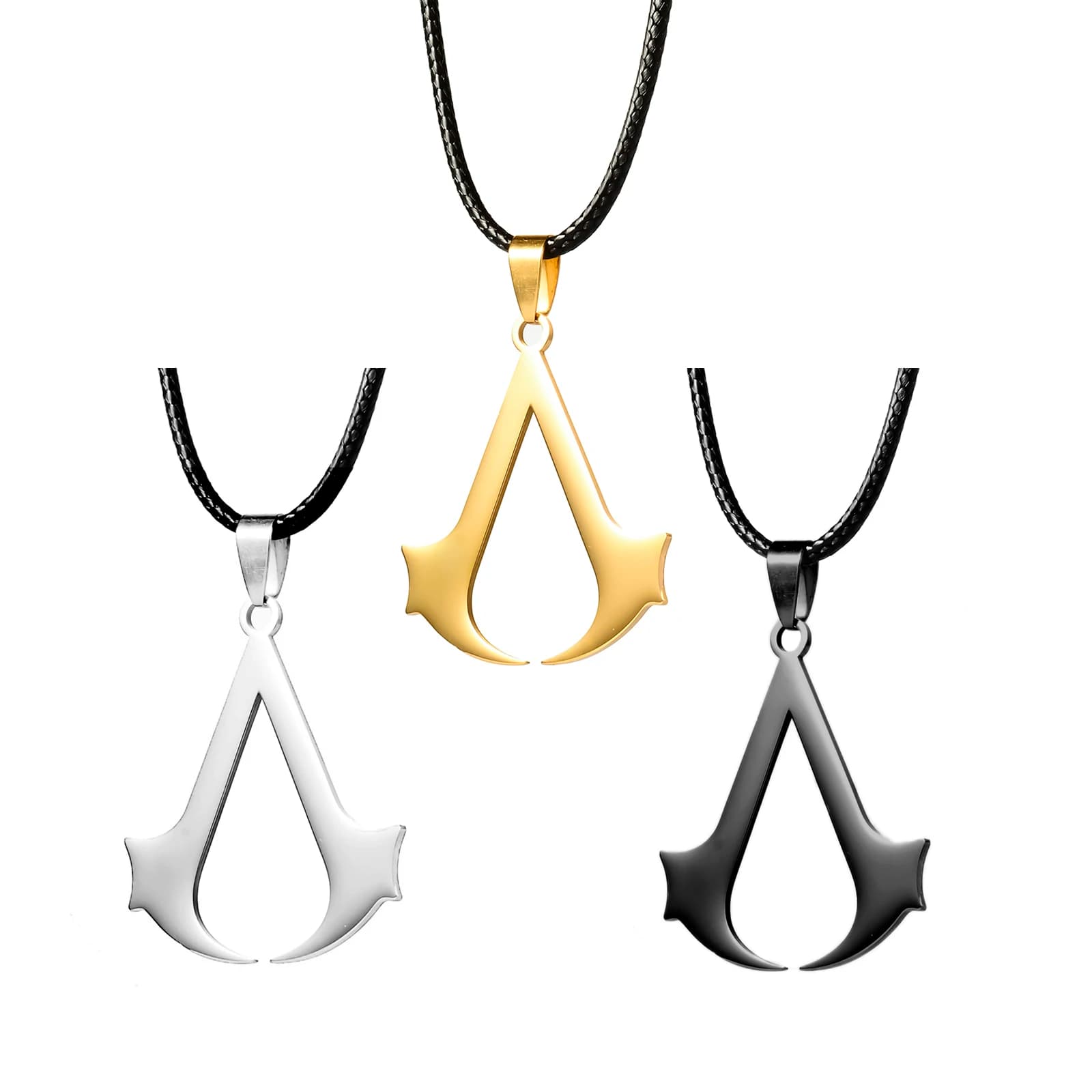 Collana di assassino di film classico di moda, ciondolo in acciaio inossidabile tagliato, collana in pelle, regali di gioielli per tifosi Dropshipping