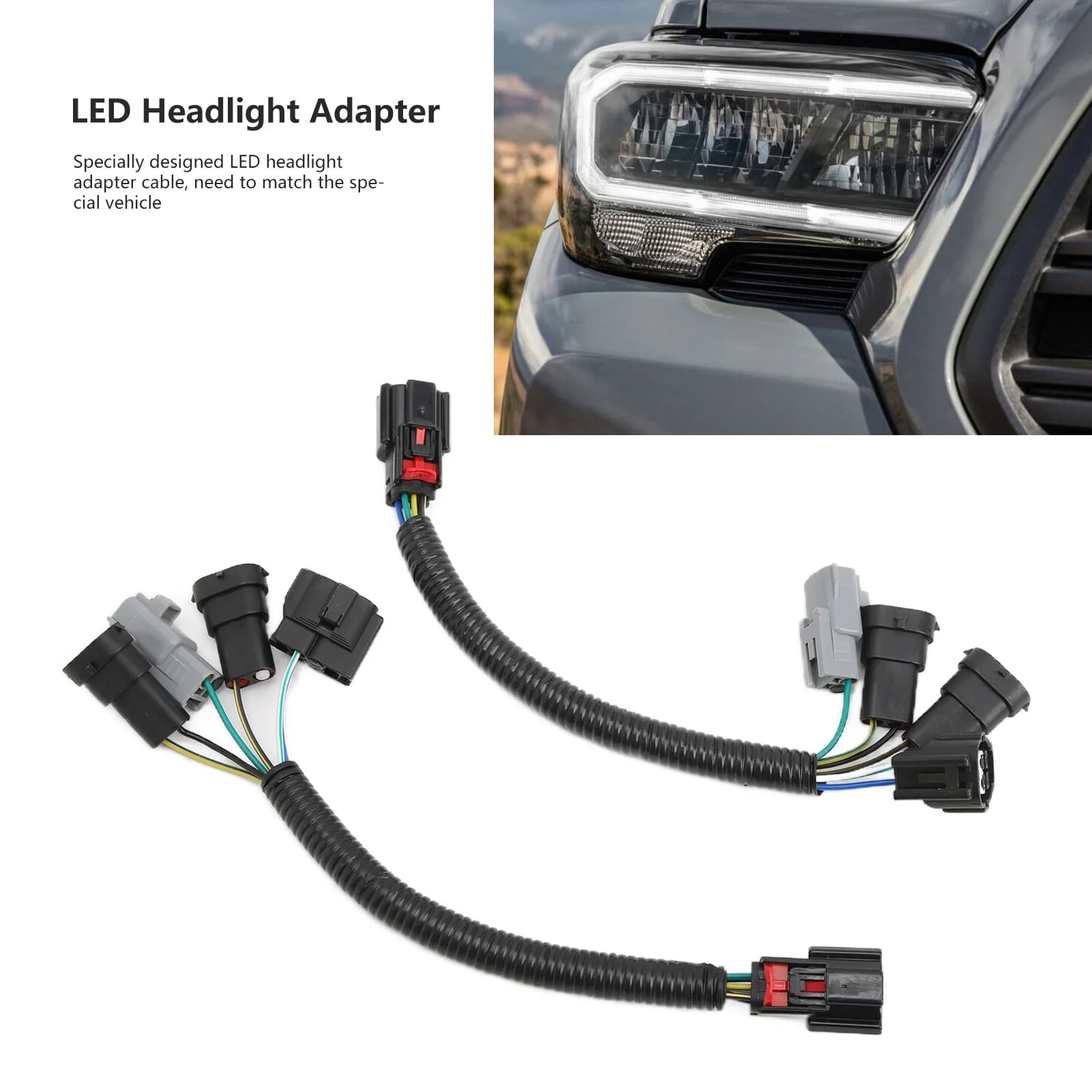 Headlight Wiring Harness LED Adapter Cable PVC Wear Corrosion Resistant For Toyota Tacoma 2016-2020 Plug And Play