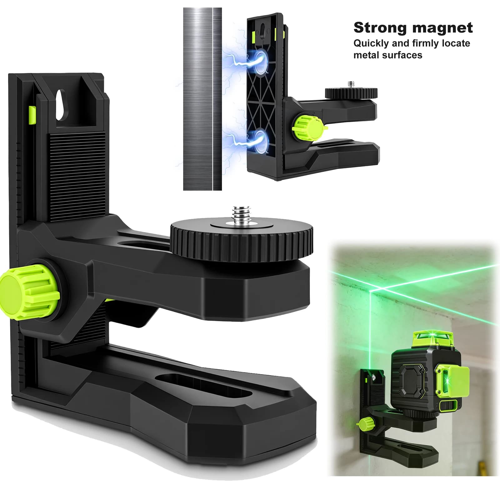 Base Magnetica a L per Livella Laser, Supporto Treppiede per Livella Laser con Filettatura 1/4''-20, Rotazione a 360° ° Regolazione dell'altezza con rotazione orizzontale