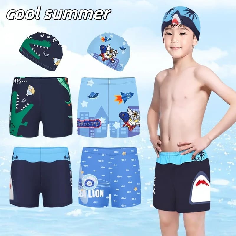 New Children's Swimsuit Summer Baby Cartoon Swimsuit Boys' Swimsuit Teenagers' Hot Spring Beach Amusement Park Swimsuit Swim Cap