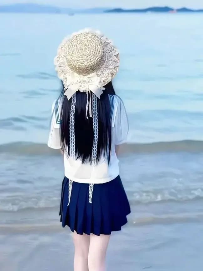 Sweet Style Japanese Sailor Suit Short Sleeve College Fashion Set Three Fold Skirt JK Uniform Women's Clothing Breathable Pol...