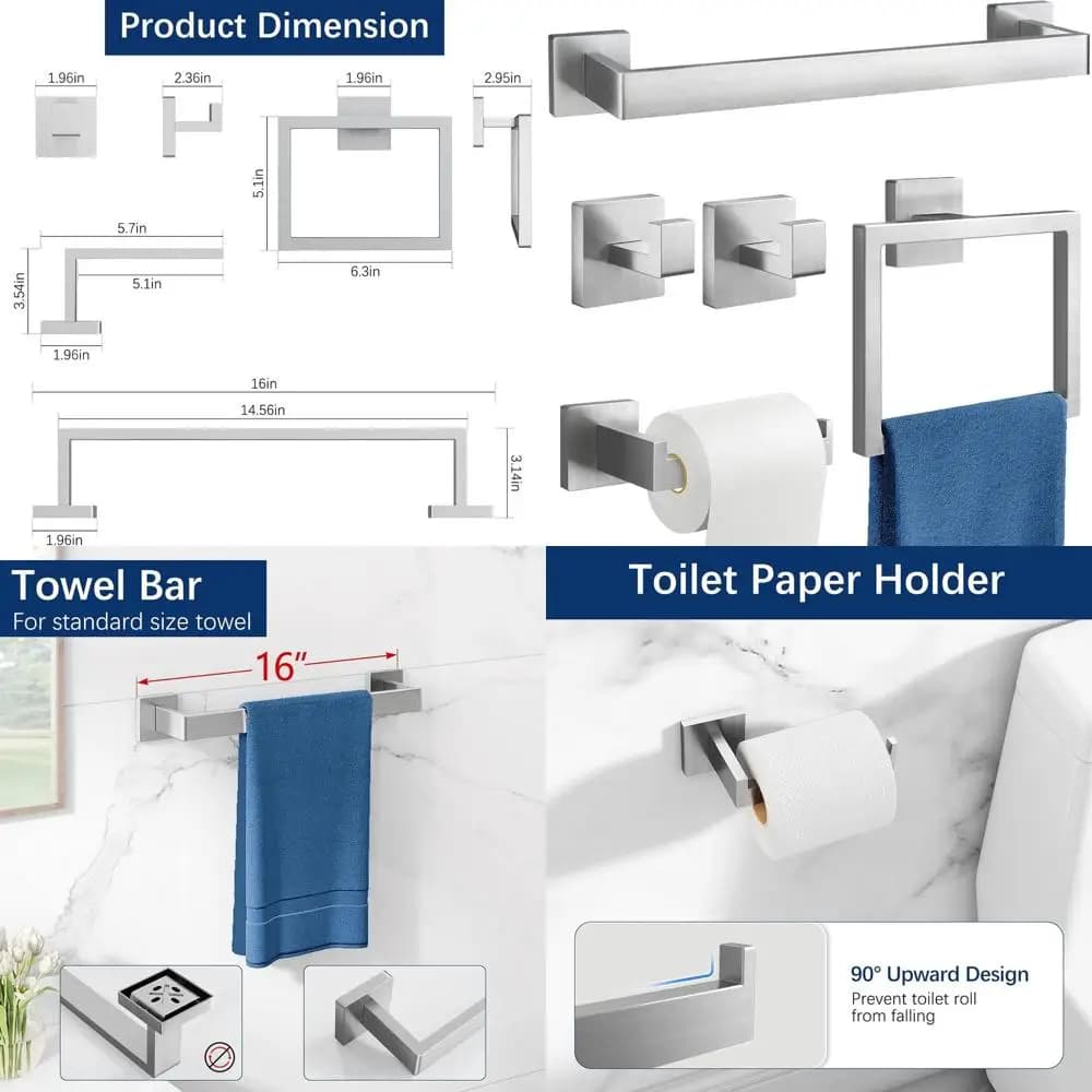 Set di accessori da bagno in nichel spazzolato da 5 pezzi con portasciugamani da 16 pollici