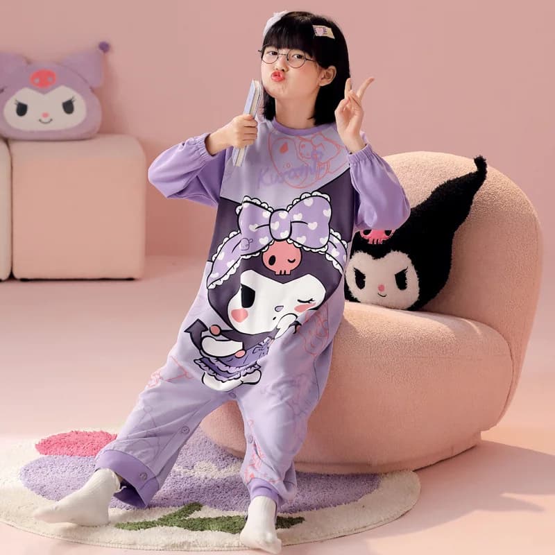 Sanrio Kuromi, autumn spring night suit My Melody long sleeves, sweet pajamas for baby girl, anti-breaking sleeping bag.