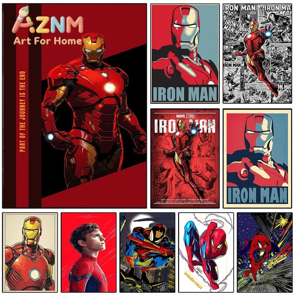Iron Man Superhero Canvas Wall Art Marvel Comic Movie Character Unframed Canvas Print Poster Home Decor Painting Boys Bedroom