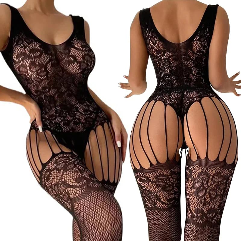 New Internet Celebrity Ins Fishing Net Integrated No Take Off Sexy Lingerie For Women Black Jumpsuit Sexy Temptation Underwear