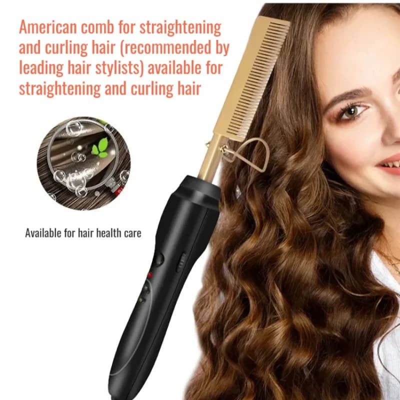 【Spina USA/Regno Unito】 Pettine per capelli elettrico multifunzionale 2 in 1 per uso domestico Multi specifica Plug-in Ferro arricciacapelli elettrico non danneggiato
