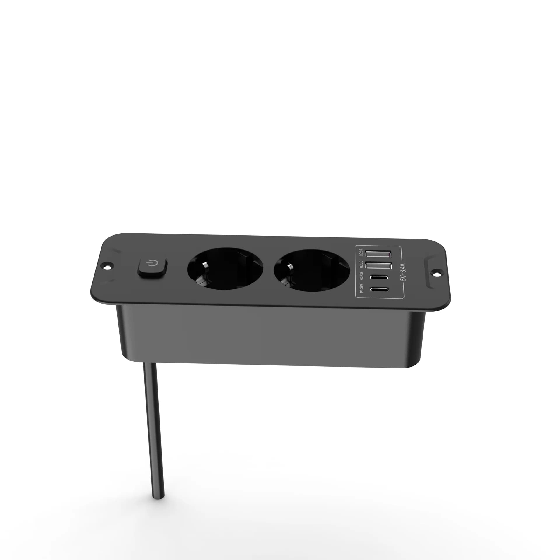 Built-in table socket with 2 USB A and 2 Type-C PD20W Dual EU plug Table recessed socket Multi-fold extension cable 2 M