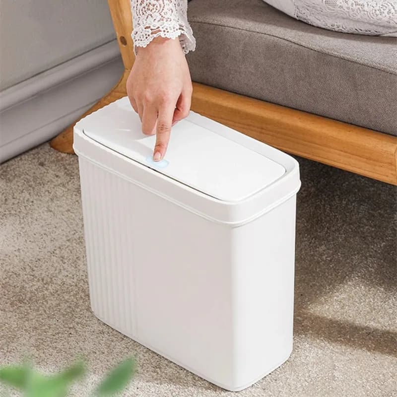 Narrow Trash Can with Toilet Brush Set, Bathroom Waste Bin, Kitchen Garbage Bucket, Household Cleaning Tools