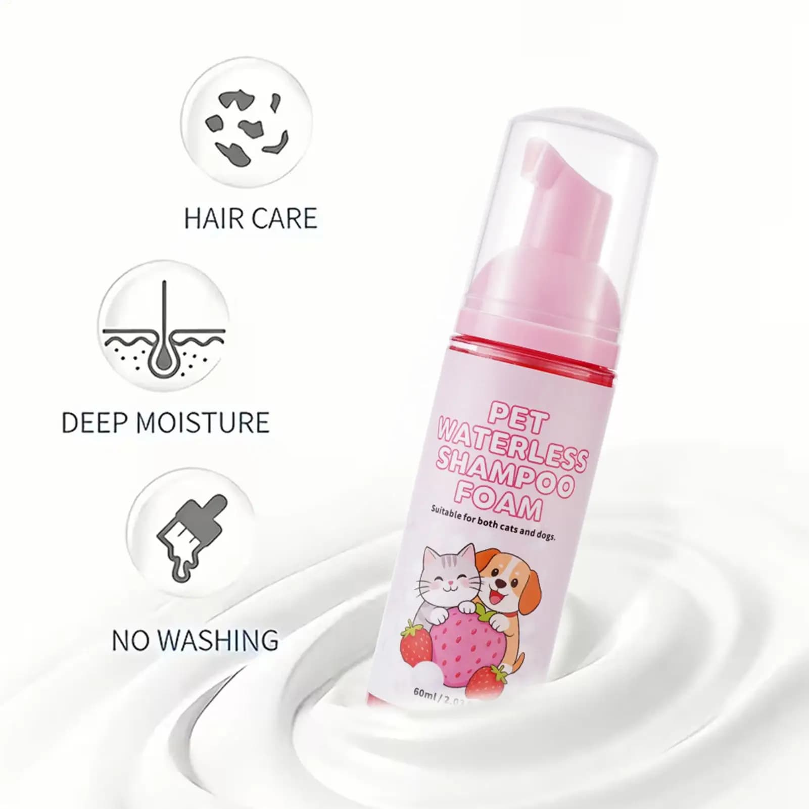 Shampoo Senz'Acqua 60ml per Porcellini d'India e Conigli, Mousse Detergente per Piccoli Animali Domestici, Gatti, Cani, Gattini, Cuccioli, Prodotti per la Toelettatura degli Animali