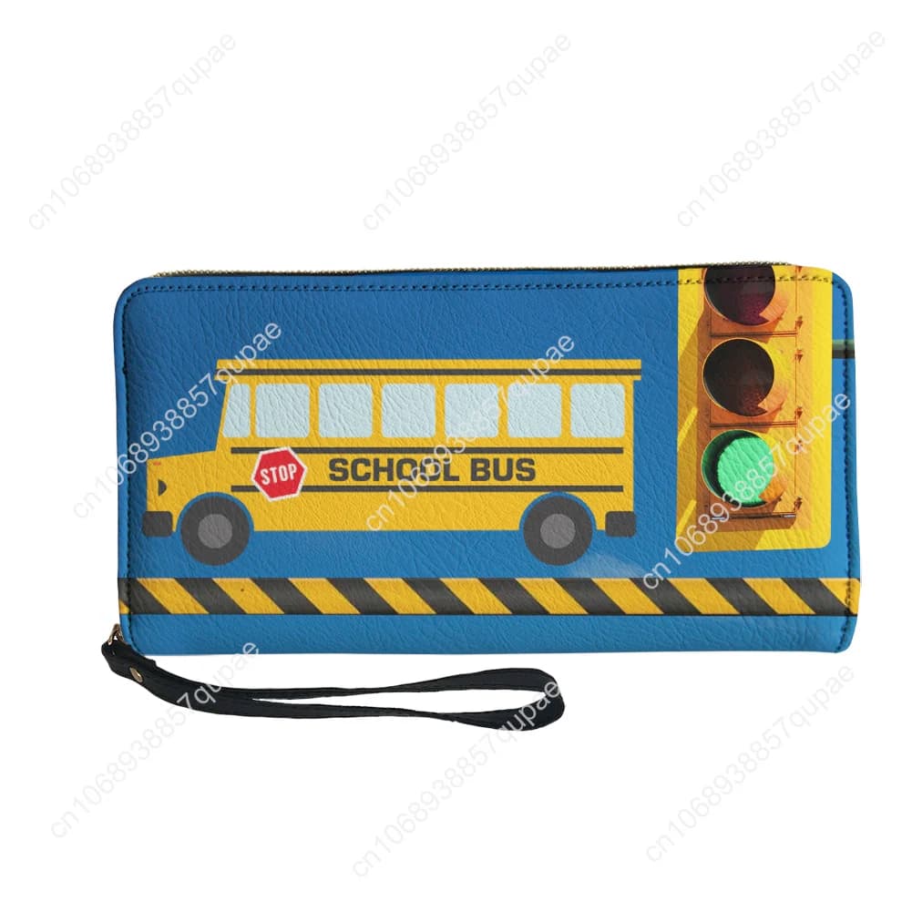 Portafoglio personalizzato stampato per scuolabus giallo Portafogli lunghi con cerniera per uomo donna adolescente Borsa regalo portafoglio portatile con doppia stampa
