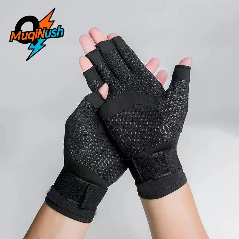 MuqiNush Wrist Support Half Finger Gloves With Anti-slip Palm Pad Breathable Compression Sport Gloves For Gym Weightlifting