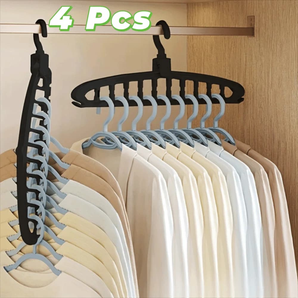 4PCS Rotatable Hook Multi-Hole Clothes Hanger Space-Saving Plastic Clothes Hanging Rack Non-slip Drying Clothes Rack Travel