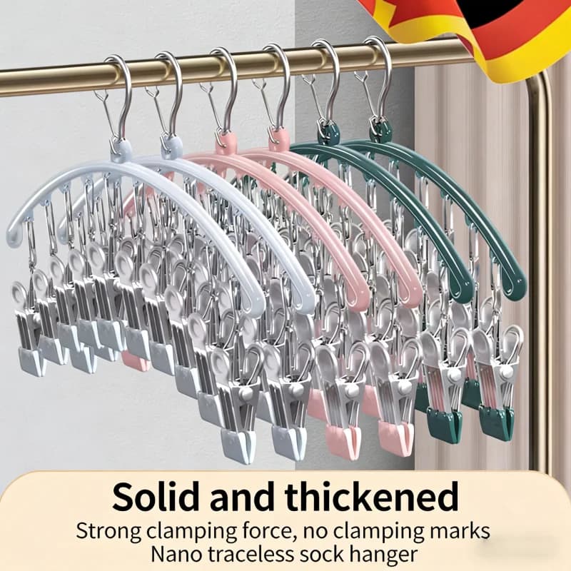 Windproof Arc Stainless Steel Drying Rack 10 Clips Non Slip Space Saving Laundry Hanger for Socks Underwear Towel Storage