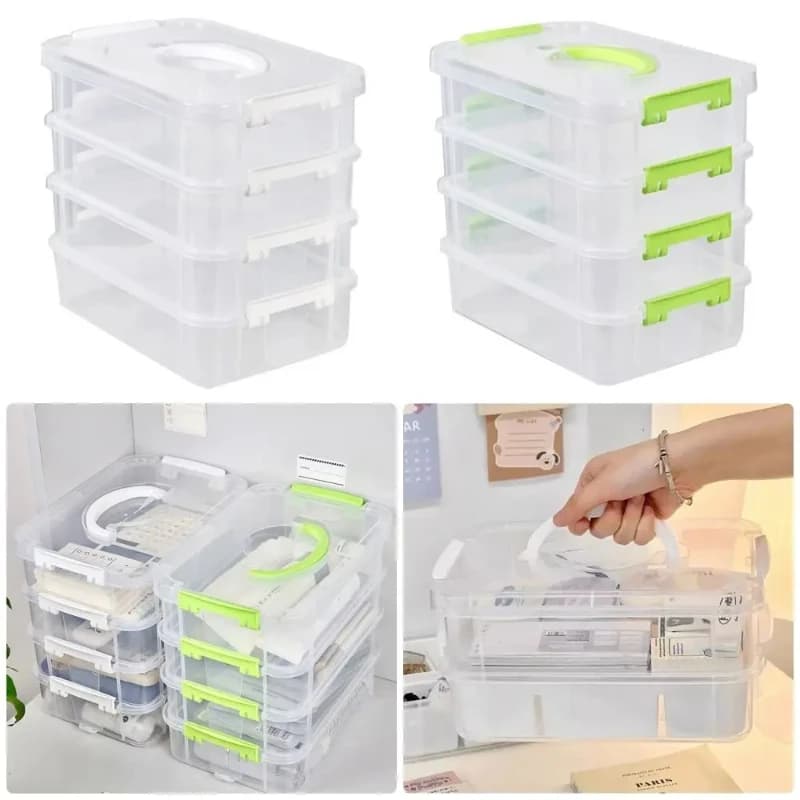 1 pz nuovo tavolo da cassetto organizer da scrivania trasparente 4 strati scatola per organizer per trucco contenitori per gioielli impilabili in plastica