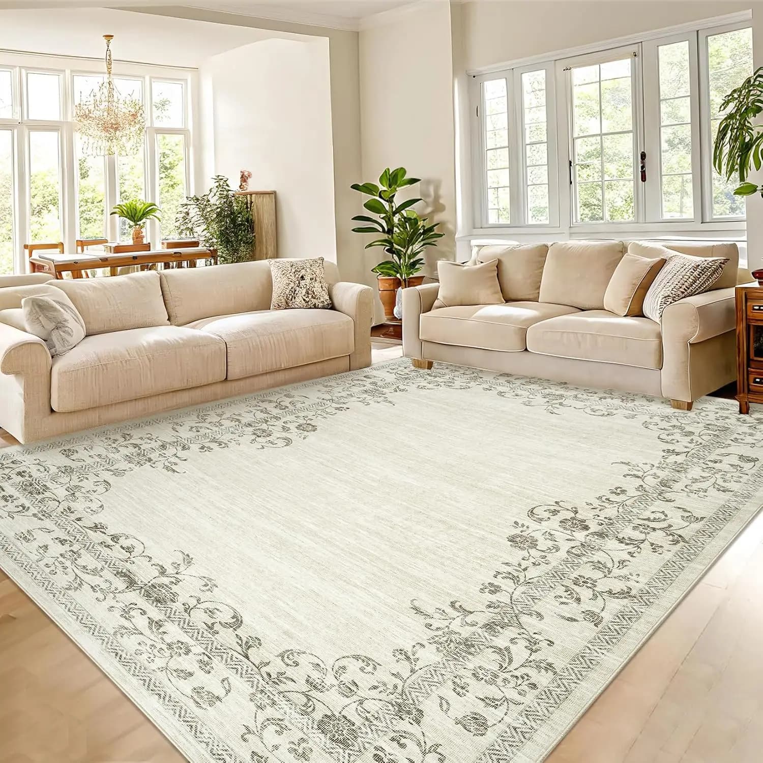 Washable bedroom carpet Farm for living room Large carpet with floral edges for interior Soft carpet for dining room Office