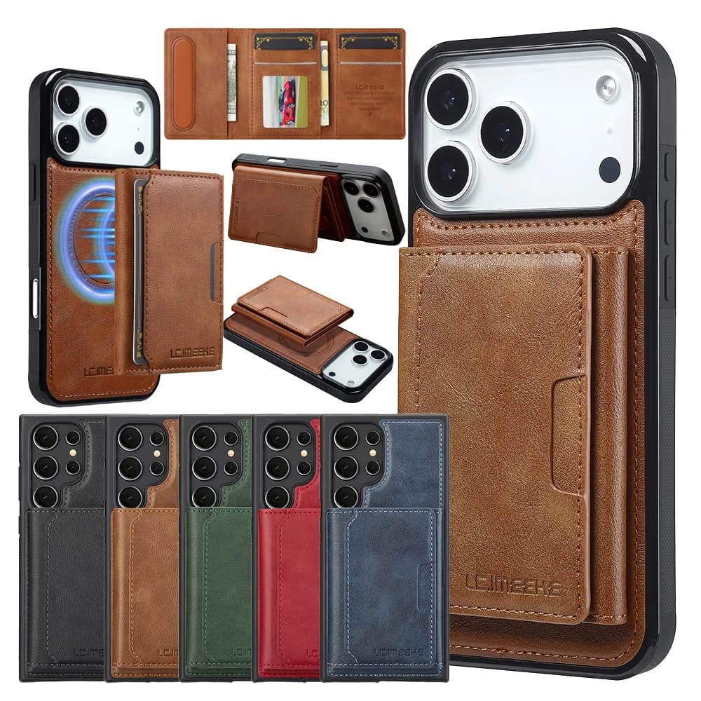 Custodia a Portafoglio 2 in 1 in Pelle per iPhone 17 Pro Max, 16 Pro Max, 15 Plus, 14, 13, 12, 17E, 16E PM con Scomparti per Carte e Ricarica Wireless
