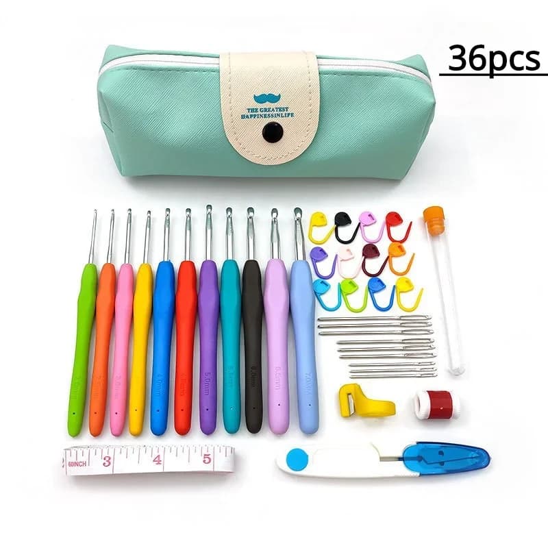Set di 36 aghi per uncinetto con manici ergonomici in gomma con impugnatura morbida, kit per uncinetto per adulti principianti, regalo per sorella