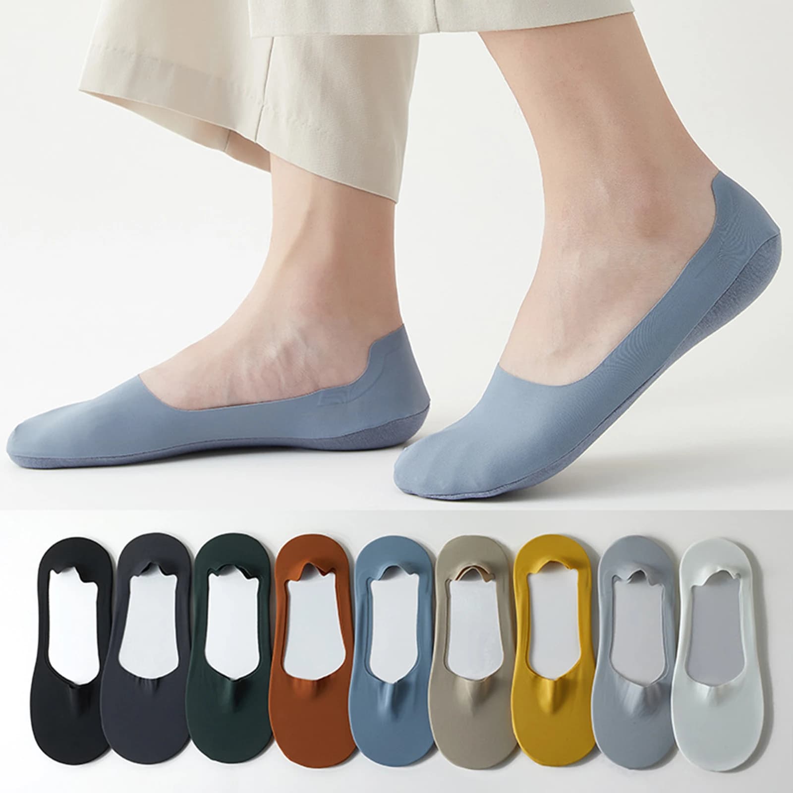 Men Thin Ice Silk Socks Invisible No Show Socks Cotton Sole Breathable 5 Pack Men Casual Summer Low Cut Socks