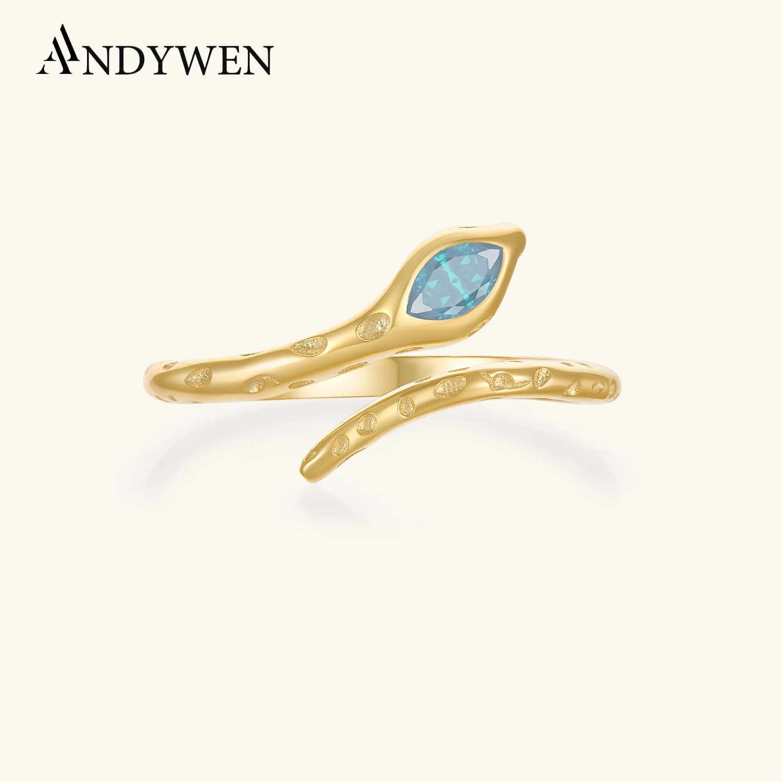 ANDYWEN Anello Regolabile in Argento Sterling 925 con Zircone Marquise Dorato, Gioielli di Lusso per Donne, Cristalli 2024