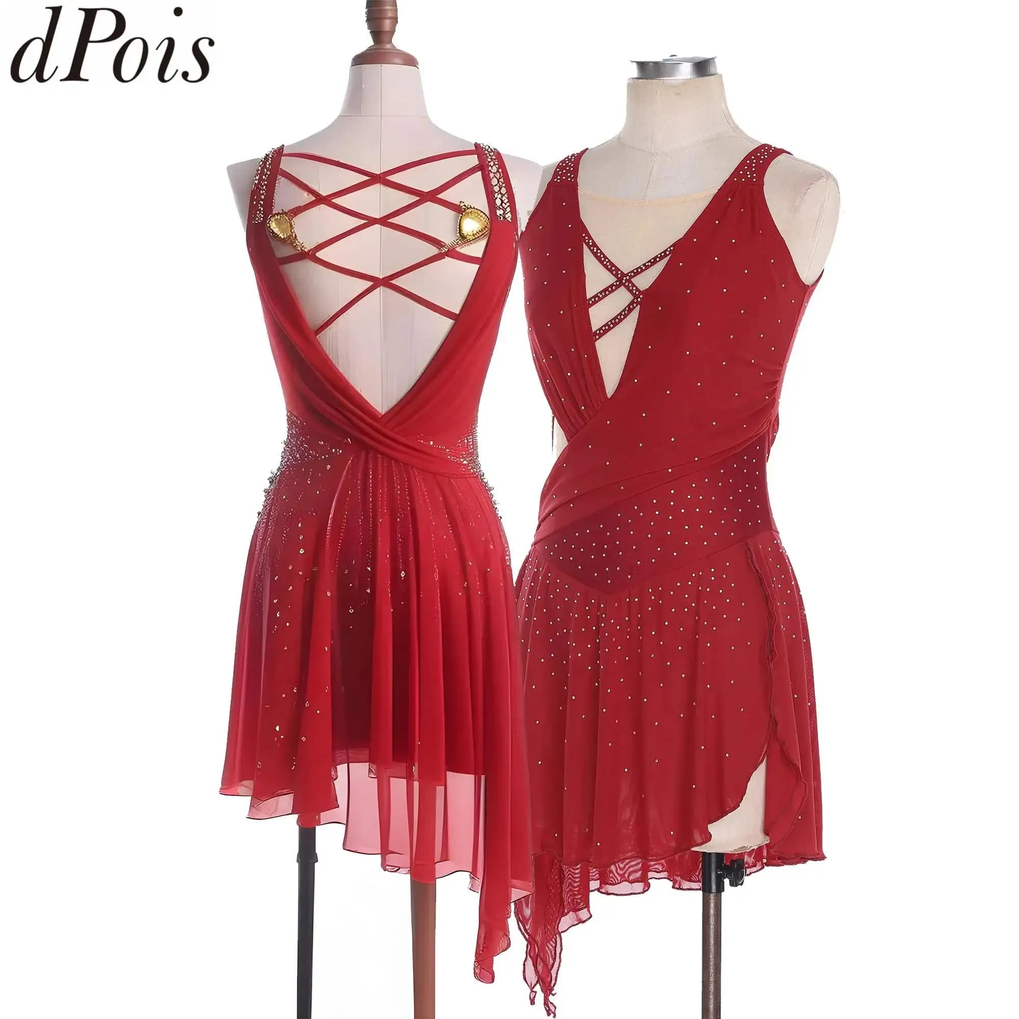 Body da balletto per adulti da donna Jersey Ritmico Strass lucidi Ginnastica Danza lirica Abito sovrapposto Costume da pattinaggio di figura con spacco