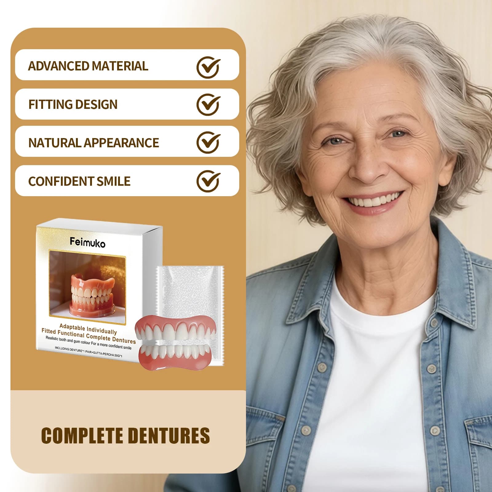 Kit Completo di Protesi Dentarie Realistiche, Copertura Temporanea per Denti Superiori e Inferiori, Sbiancamento, Cura Dentale, Faccette Funzionali, Set di Denti Finti