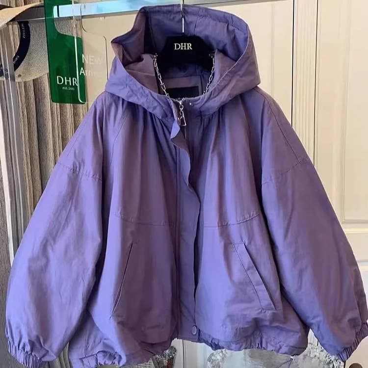 Elegant Hooded Jacket Premium Feel Spring Autumn Loose Outerwear for Women Large Size Quick Dry Fashionable Ladies Coat