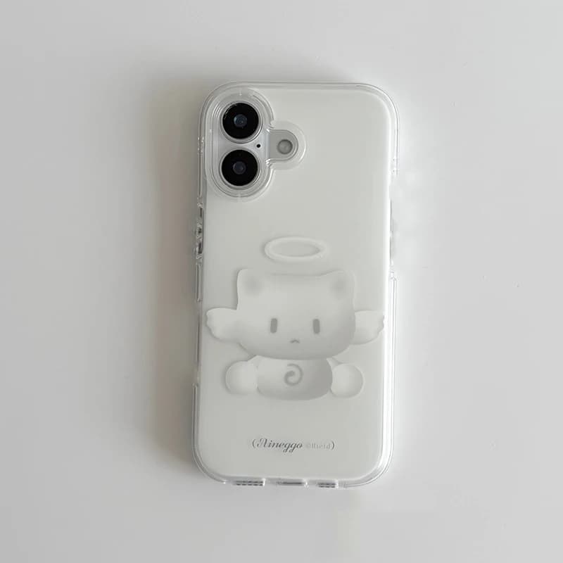 Korean Ins Kawaii Angel White Kitten Phone Case For iPhone 17 Air 16 Pro Max 15 14 Plus 13 12 11 Shockproof Silicone Back Cover