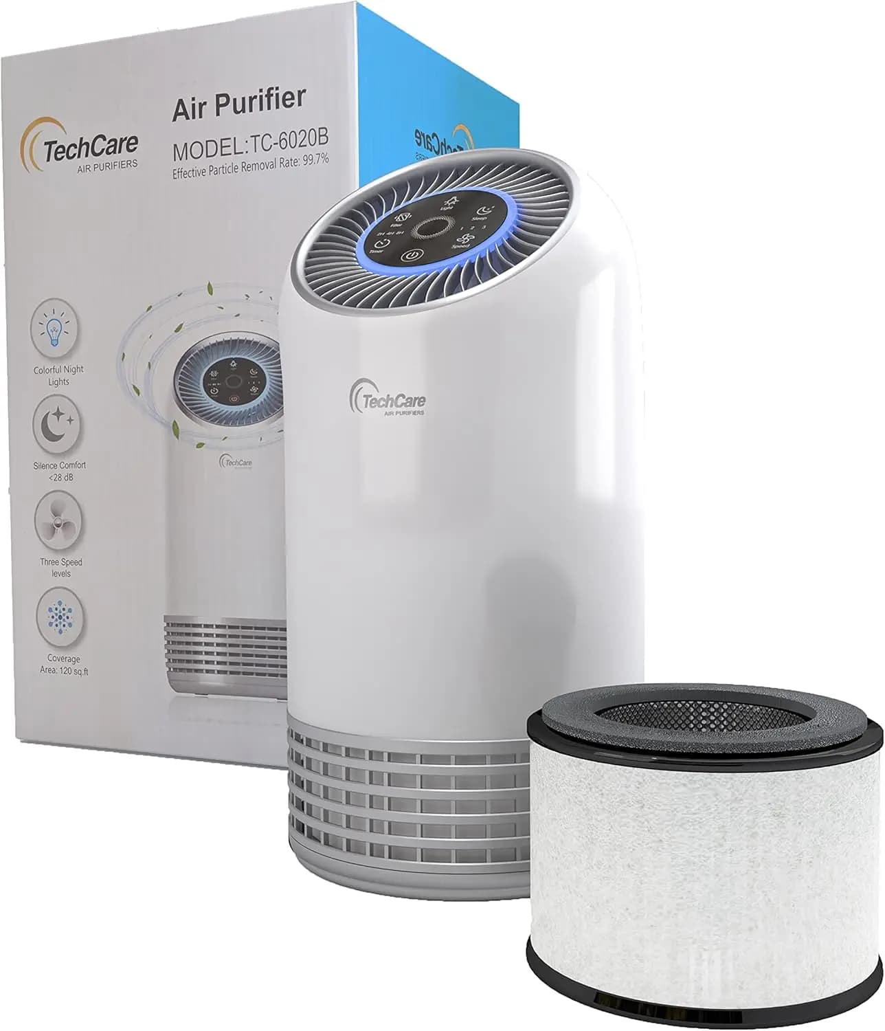 Purificatore d'Aria per Camera da Letto e Ufficio con Filtro HEPA, Silenzioso, con Rumore Bianco, Depuratore d'Aria Intelligente per Fumatori, Elimina Allergie e Odori