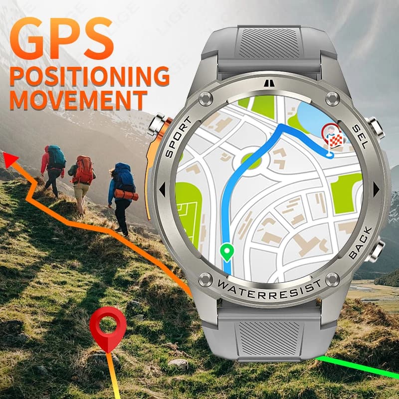 LIGE 5ATM Astuto Della Vigilanza 1.43 "Schermo AMOLED Chiamata Vocale Sport All'aria Aperta Orologi Da Uomo Impermeabile 500mAh Batteria Salute GPS Smartwatch
