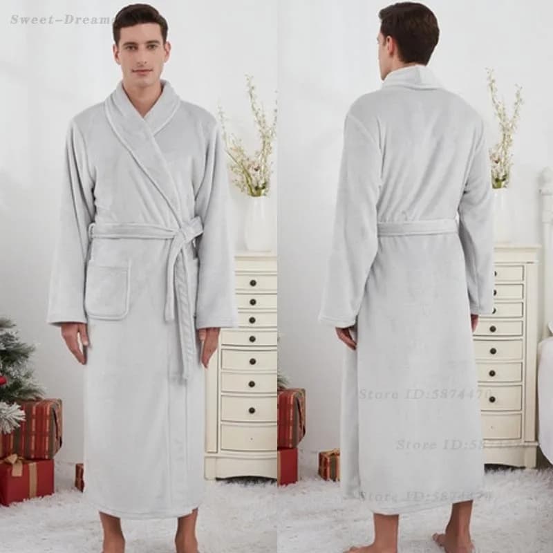 Men Women's Long Flannel Thick Vestes Autumn Winter Couple Nightwear Long sleeves Long sleeves Kimono Bathrobe Dress Wide dress for home