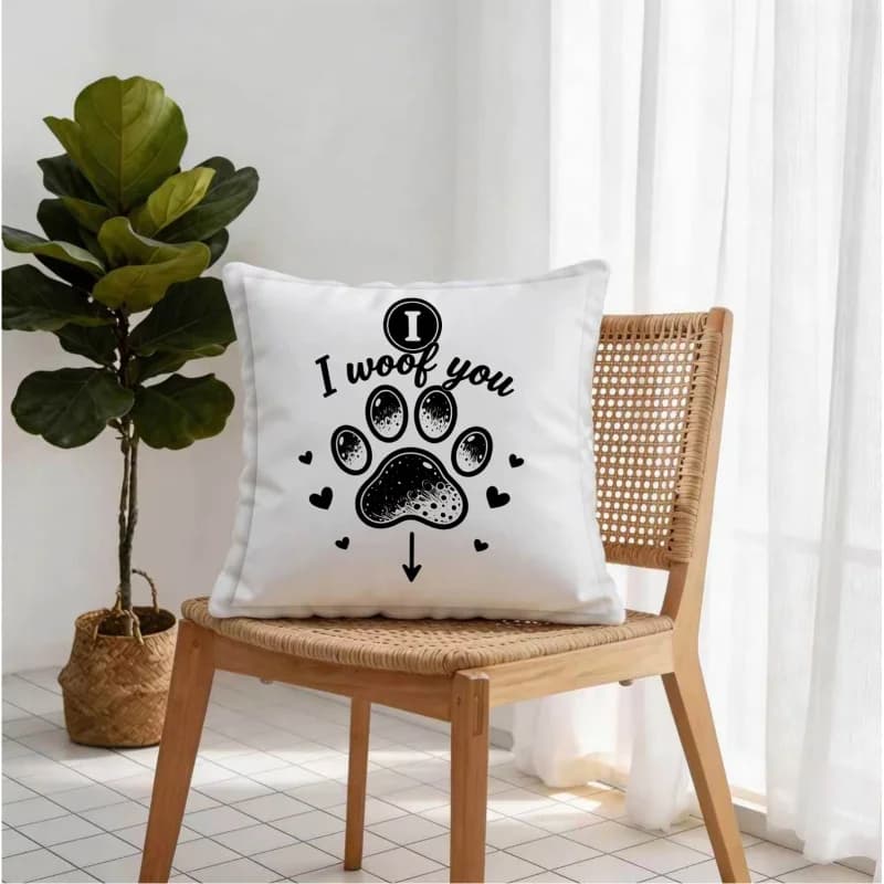 Cuscino Decorativo con Impronta di Zampa di Cane 'I Woof You', Cuscino Quadrato Imbottito 18×18 Pollici, Ornamento alla Moda per la Stanza, Regalo Ideale per Proprietari di Cani