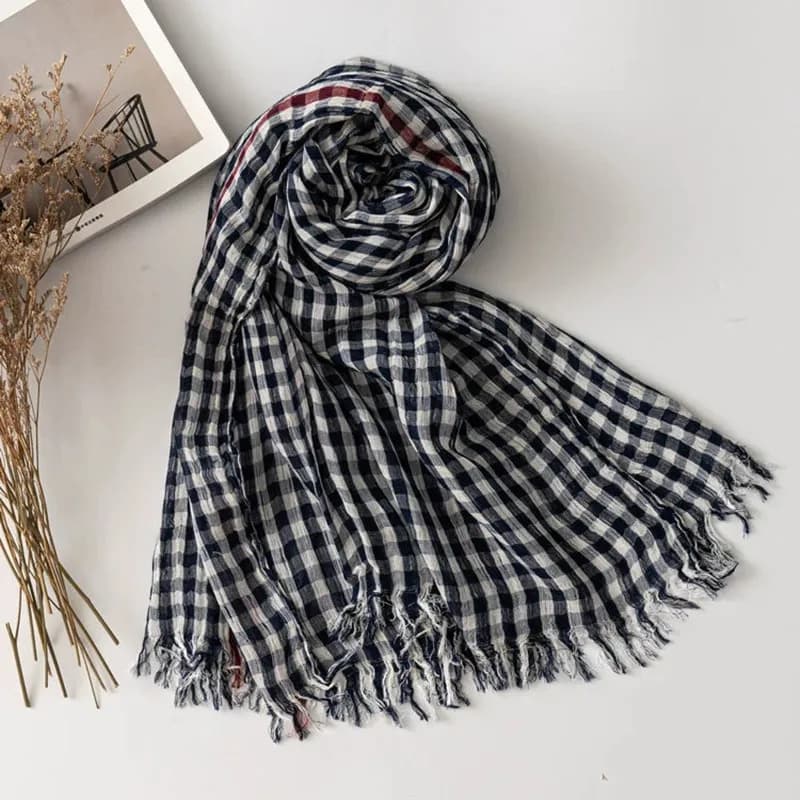 Men Plaid Cotton Scarf Female & Male Shawl Wrap Vintage Checkerboard Long Scarfs with Tassels 90*180cm