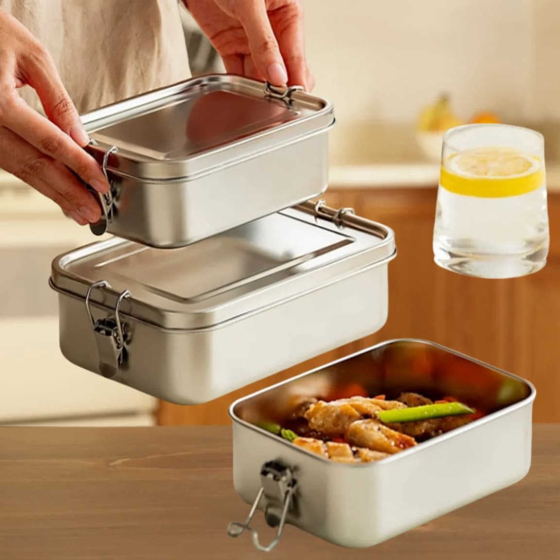 Contenitore porta pranzo Bento per adulti in acciaio inossidabile 304, ermetico, per la preparazione dei pasti, senza BPA.