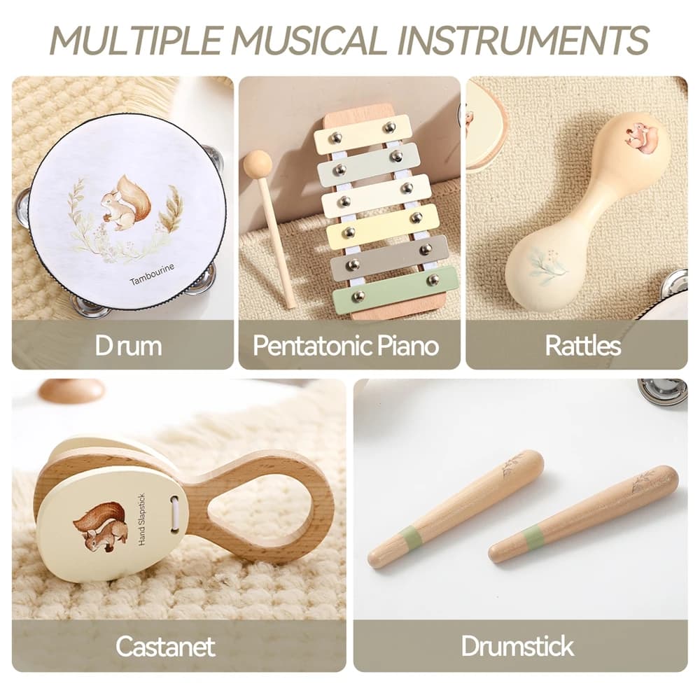 0 12 Months Toys Musical Instruments Montessori Music Baby Drum Xylophone Kids Early Educational Wooden Instruments Baby Toys