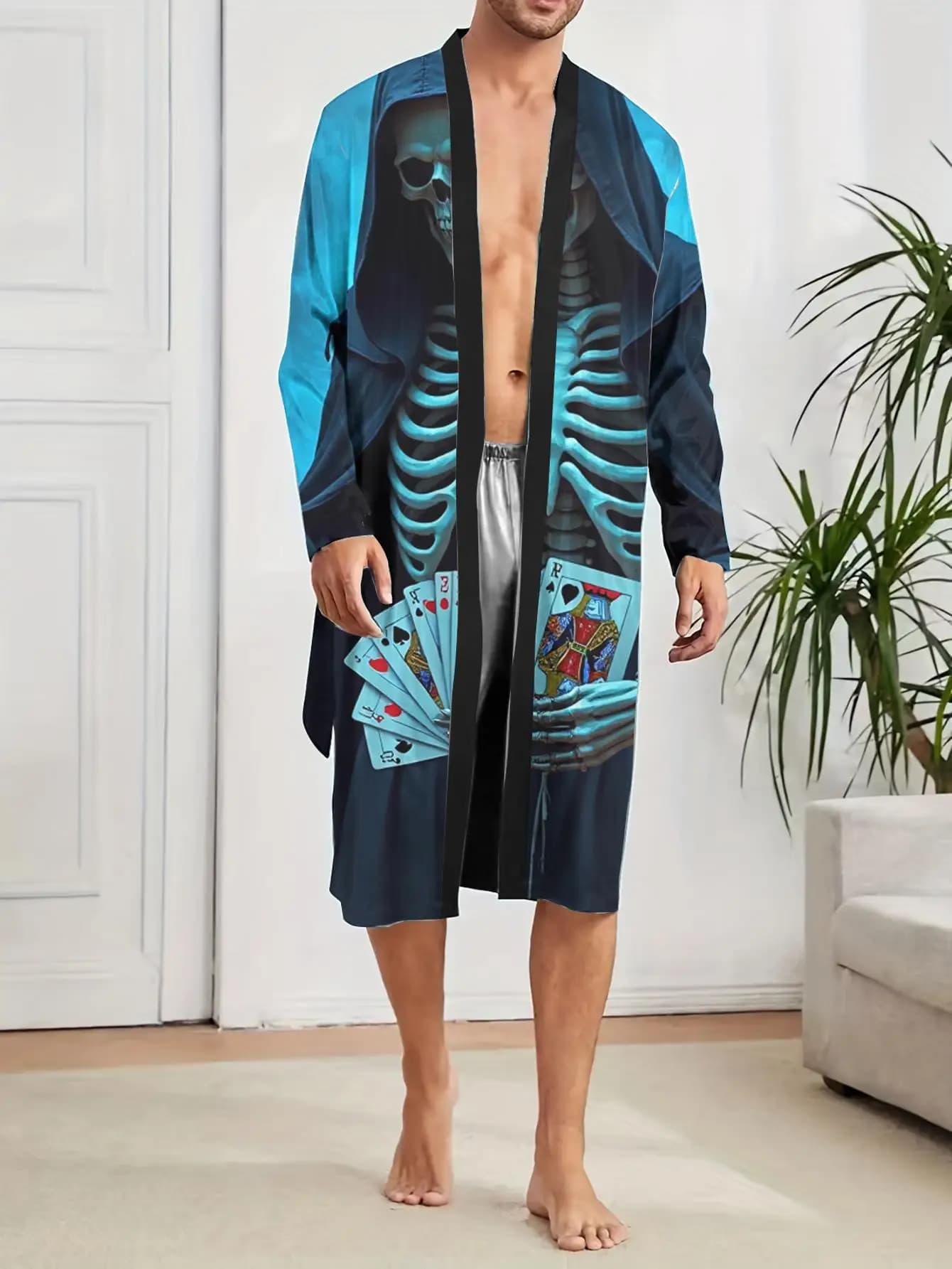 1 Pezzo Vestaglia da Uomo Primavera/Estate 2026, Camicia da Notte Stampata in 3D per Uomo, Accappatoio, Pigiama Divertente in Poliestere con Grafiche