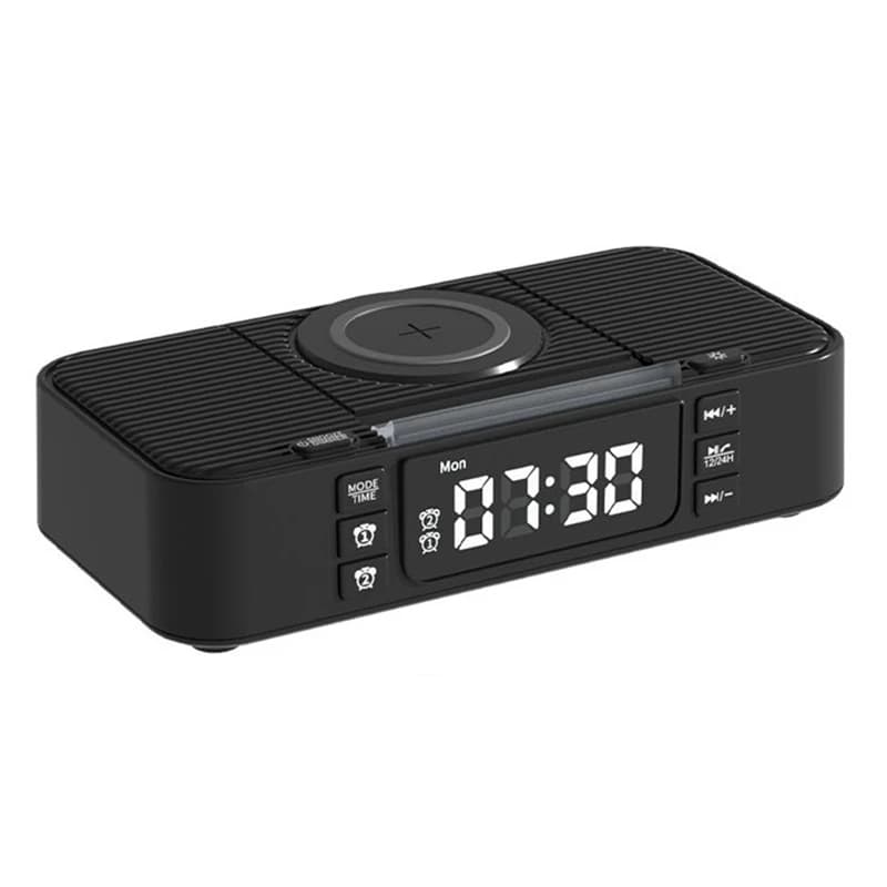 ABYN-New Portable Bluetooth Speaker With Wireless Charging Atmosphere Light Clock Alarm Function Double Speaker USB Charging
