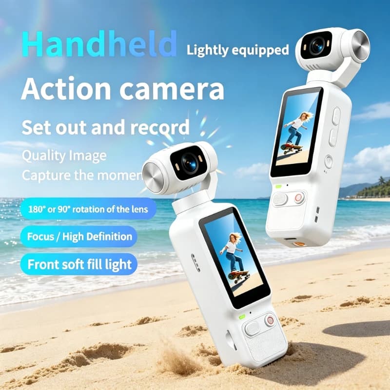 Pocket Handheld Vlog Action Camera 180°Rotatable Lens Anti-Shake Stabilizer Built-in Fill Light Portable Mini Camcorder
