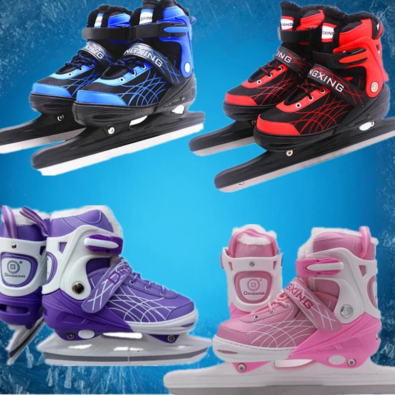 Scarpe da pattinaggio di velocità di dimensioni regolabili Pattini da ghiaccio termici estensibili Scarpe da sci addensate con lama da ghiaccio per bambini Uomini e donne adulti