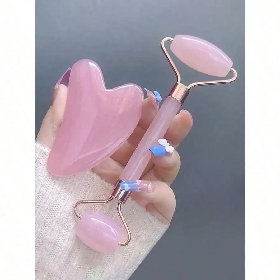 Set di strumenti per il massaggio viso da 1 pezzo, inclusi rullo, tavola per massaggio, tavola Gua per raschiatura del corpo e della schiena, opzioni rosa e bianche