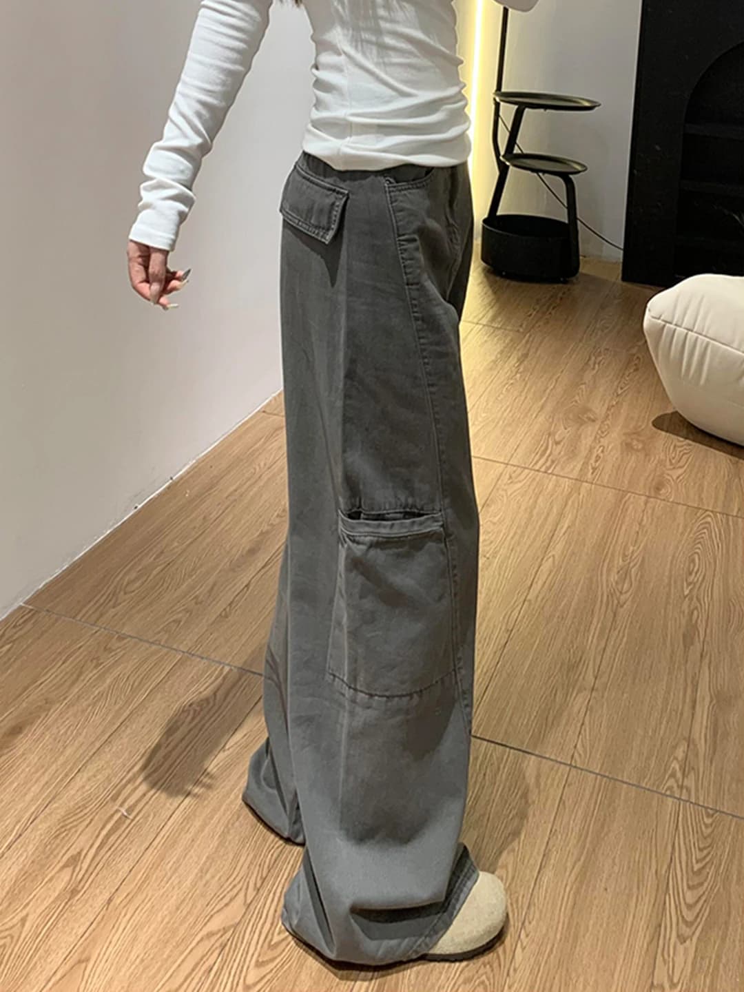 Deep Grey Wide Leg Workwear Pants Men's Vintage American Style Slimming Bootcut Straight Leg Jeans Cleanfit Casual Trousers