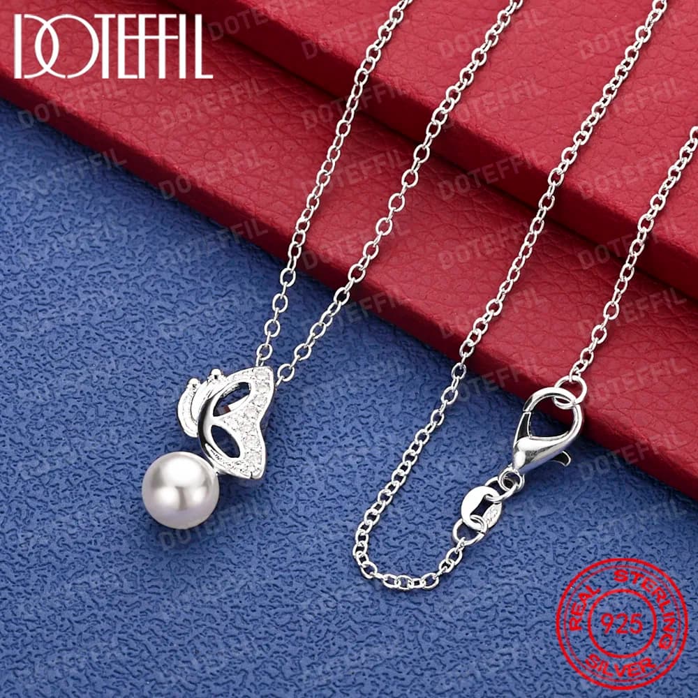Collana con ciondolo di perle a farfalla squisita in argento sterling 925, gioielli da sposa alla moda per le donne