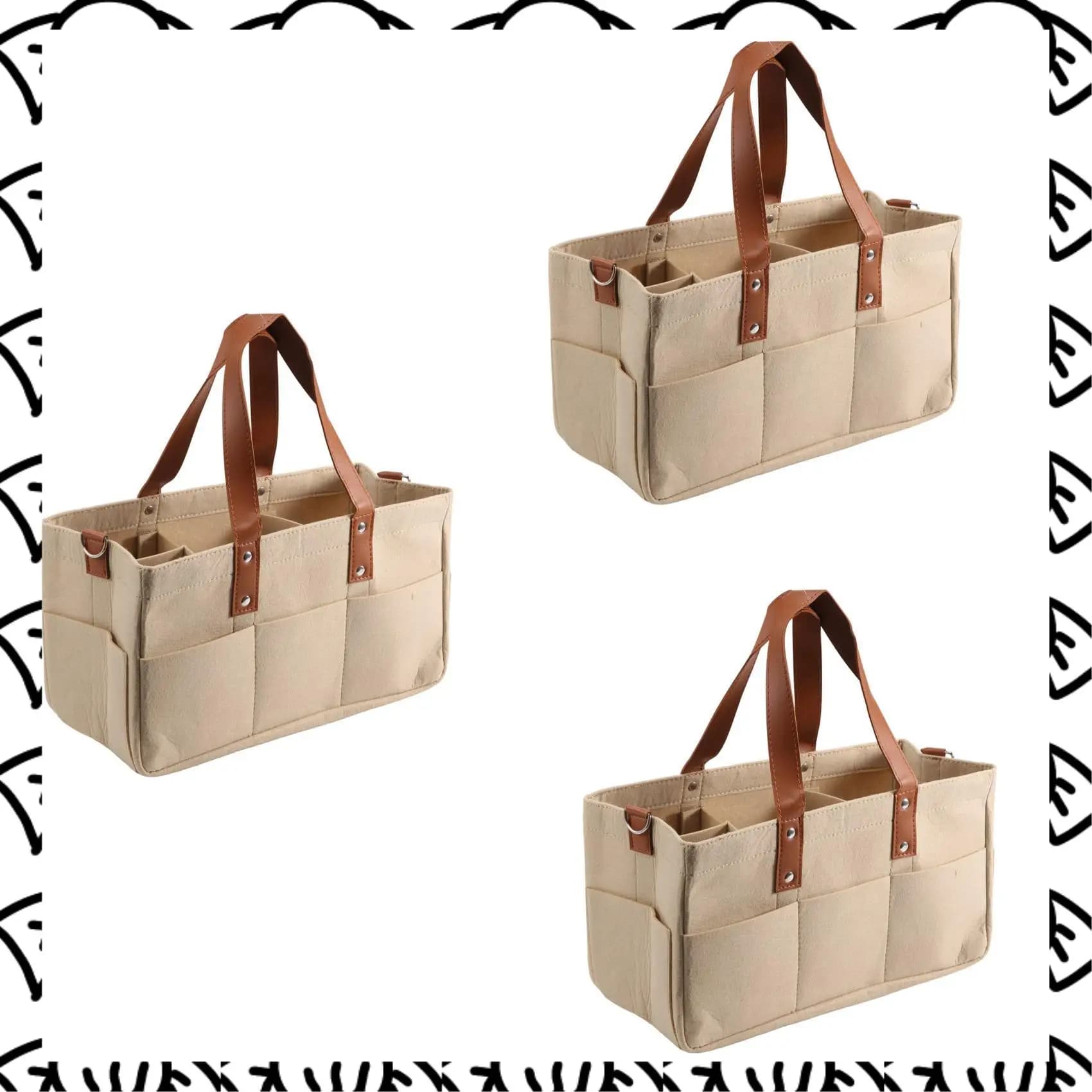 A71Z 3X Feltro per bambini Stoccaggio Nursery Organizer Cestino Borsa per pannolini per neonati con manico Caddy Fasciatoio per pannolini Portaoggetti per bambini A
