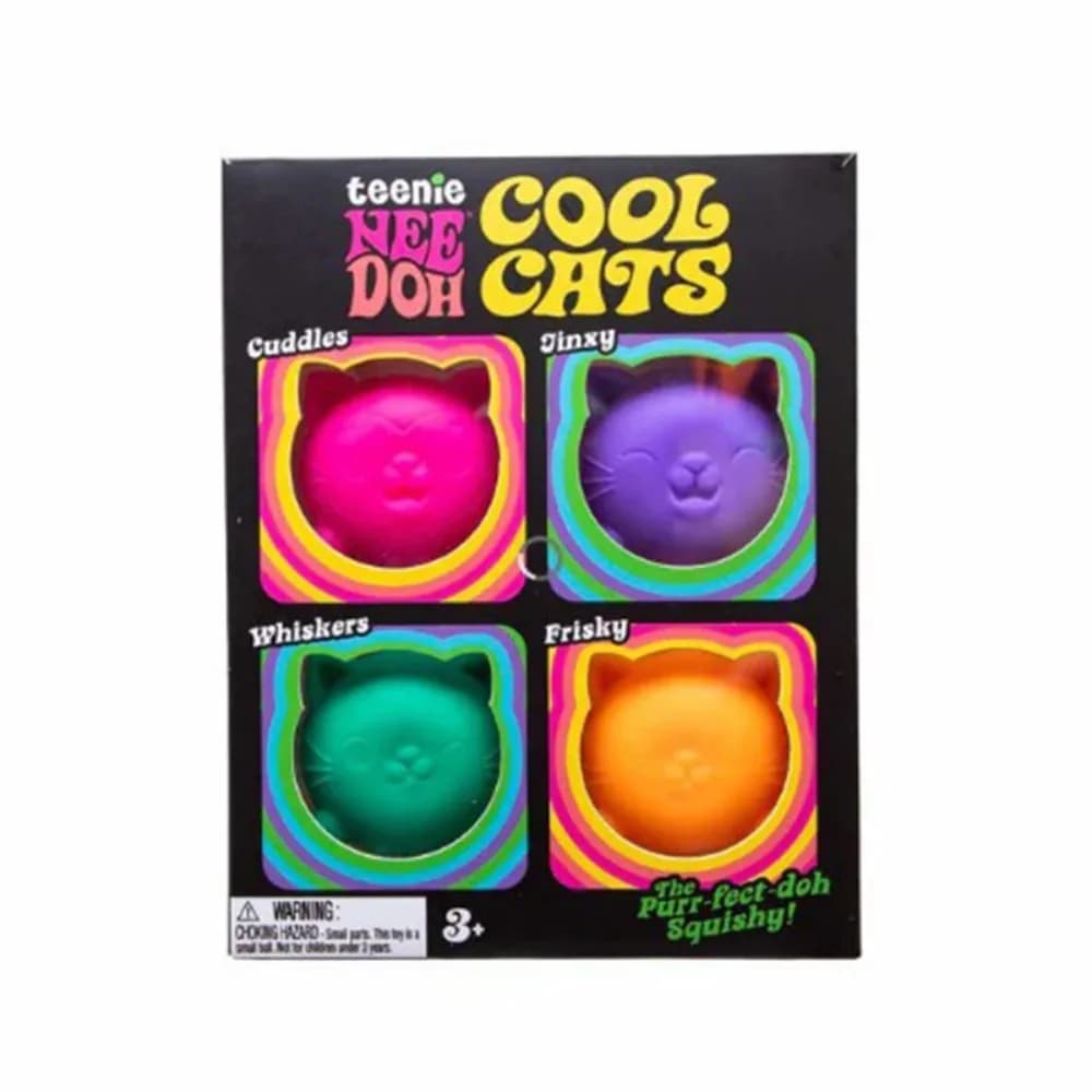 Nuovi NeeDoh Teenie Cool Cats, Confezione da 3, Adorabili Mini Gatti Giocattolo Antistress, Morbidi e Schiacciabili, Giocattoli Sensoriali