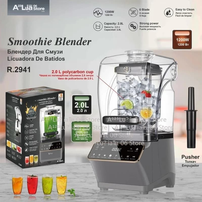 1200W High Power Smoothie Blender 2 Liter Home Use Touch Screen Ice Crusher