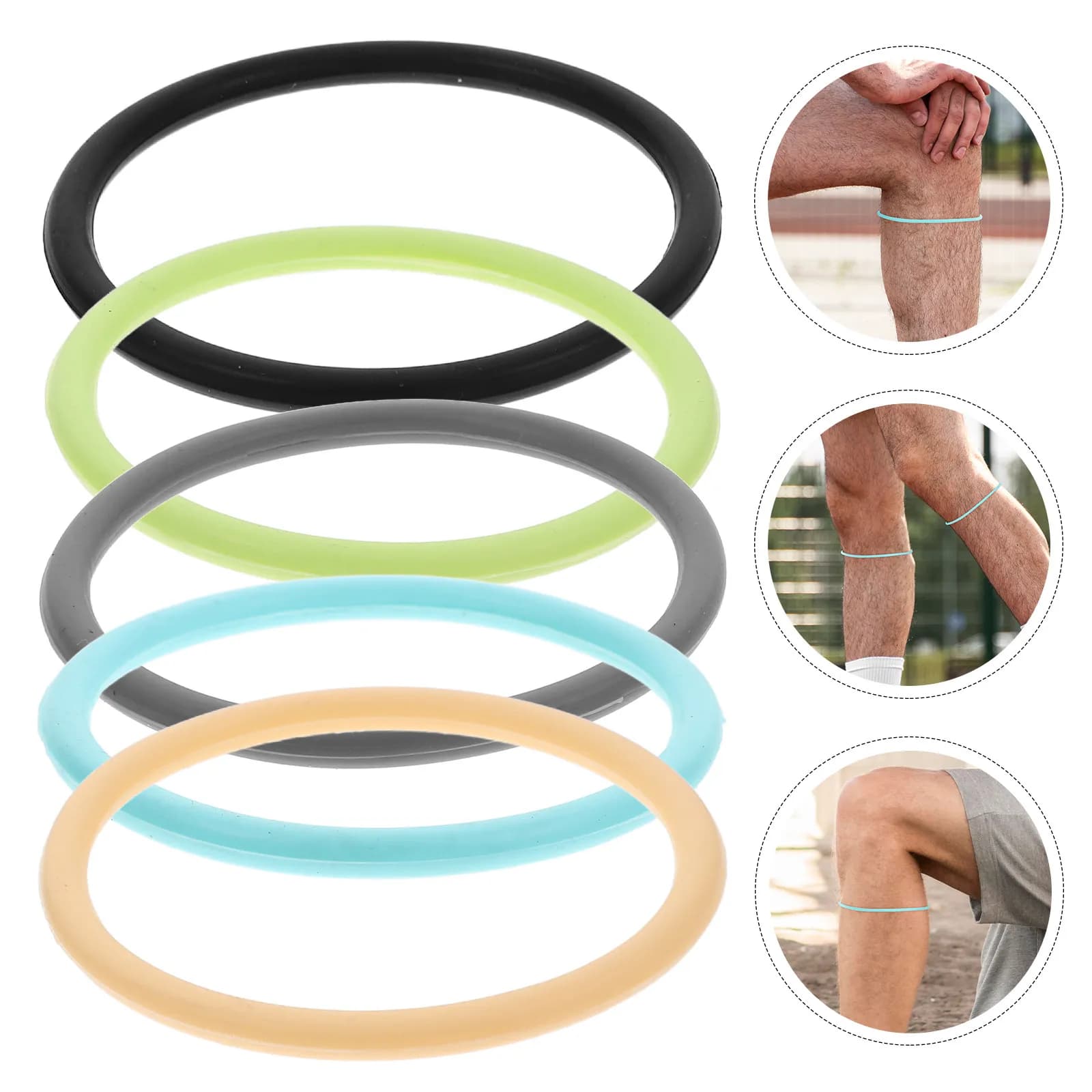 Set di 5 Fasce Protettive per Ginocchia in Silicone Elastico, Supporto per Rotula con Anelli Stabilizzatori per Basket, Corsa, Calcio e Sport
