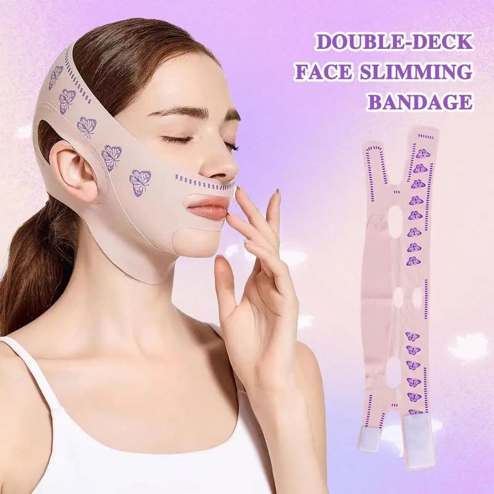 Benda dimagrante per il viso a due piani Cintura per il sollevamento del viso Strumento per la linea sottile Cinghia per il mento Cinghia dimagrante Maschera per il viso Doppio tenditore F L9B4
