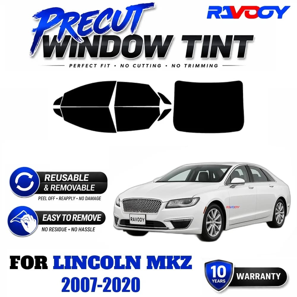 RAVOOY Precut Window Tint, Reusable Removable EPU Film, Custom Fit for Lincoln MKZ 2007-2020, UV Heat Protection